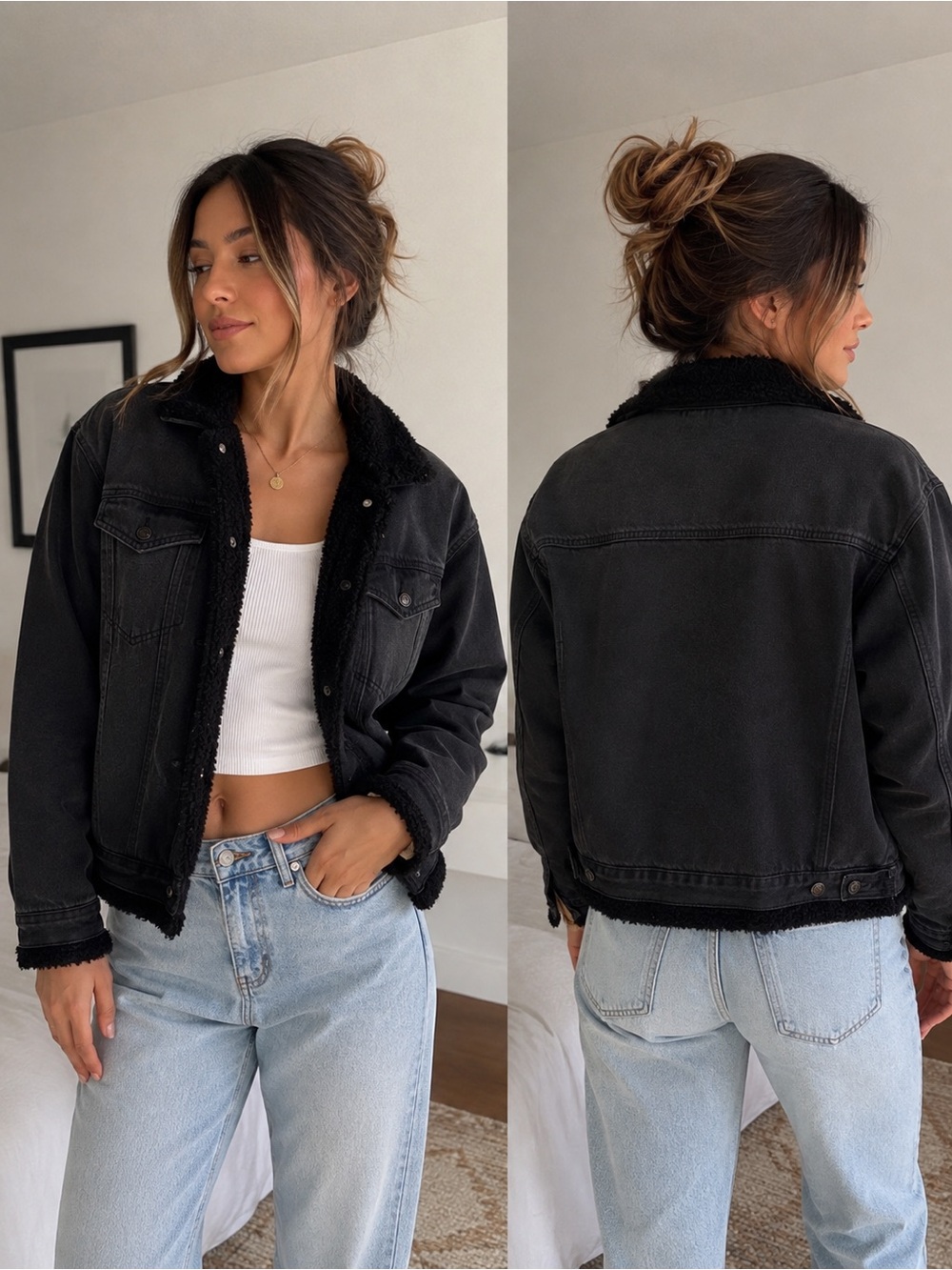 wild fable Black Sherpa-Lined Jean Jacket